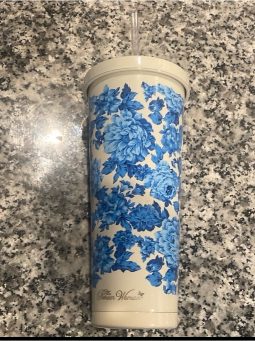 The Pioneer Woman Cream Tumbler with Blue Floral Pattern